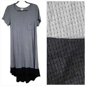 NWT LuLaRoe Carly Dress S 6/8 Black Gray Jersey Waffle Knit Midi Pocket High Low